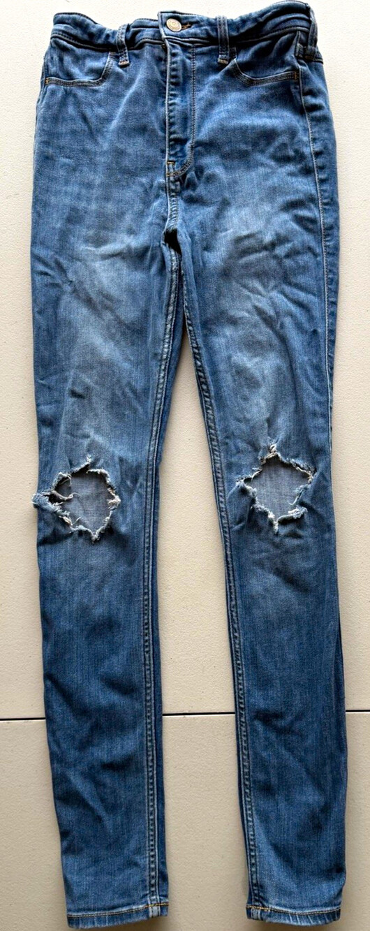 Hollister Women's Ultra High-Rise Blue Denim Jegging Distressed Stretch 5-Pocket